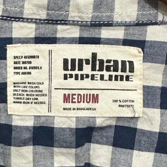 Urban Men's Long-Sleeved Checkered Cotton Shirt Size: M - Picture 4 of 5